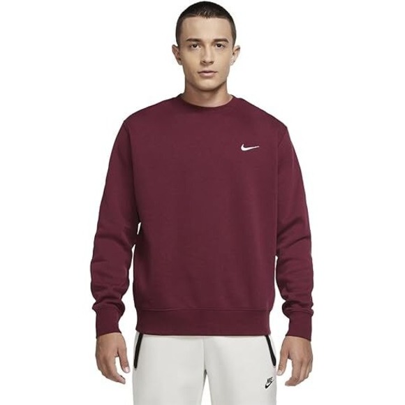 Sz Small NIKE Men's Club Fleece French Terry Crew Sweatshirt Beetroot 611467-638 - Picture 1 of 3